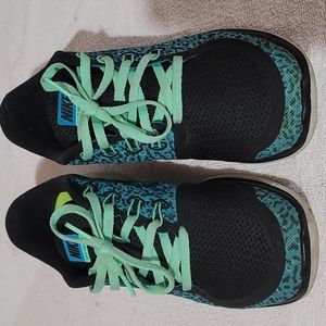 Women Nike free 5.0, blue lagoon/black-green glow-wht print